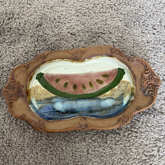 Vintage Chappelle glazed pottery watermelon design tray - Picture 2 of 5